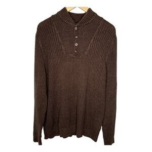 Eddie Bauer Mens L Waffle Knit Henley Sweater 100% Cotton Long Sleeve Dark Brown